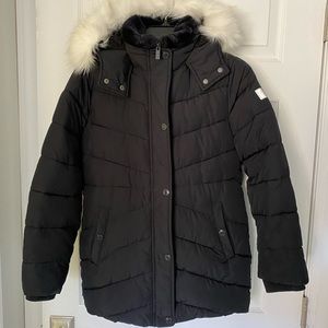 Abercrombie Kids Black Parka White Fur Sherpa Lined Sz 11/12